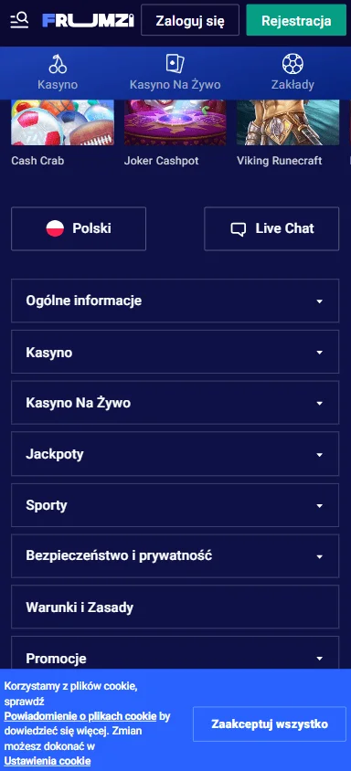 Mobile version Frumzi  casino