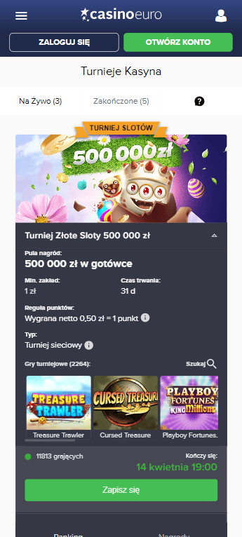 Graj w turniejach i wygrywaj nagrody w CasinoEuro