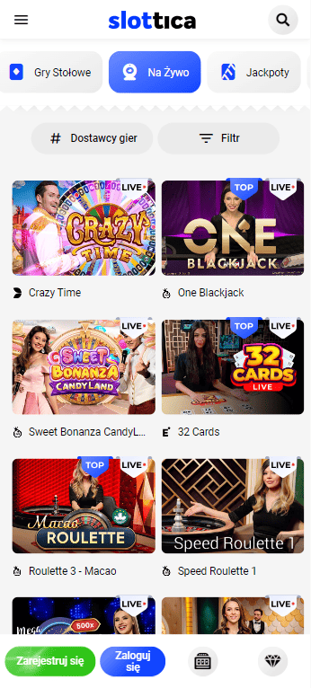 Gry na żywo w kasynie Slottica