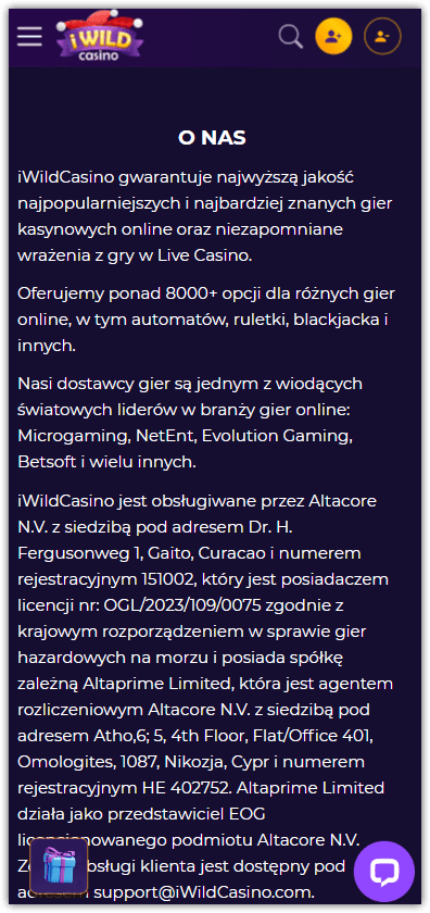 Informacje o kasynie iWild
