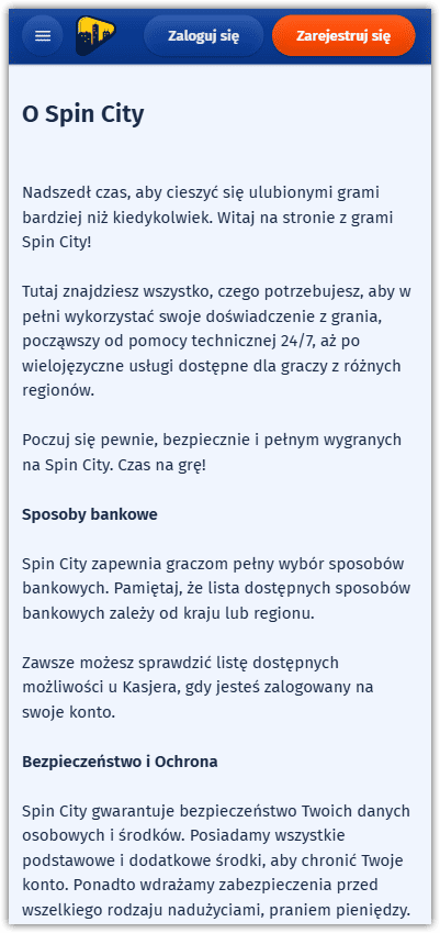 Informacje o kasynie Spin City