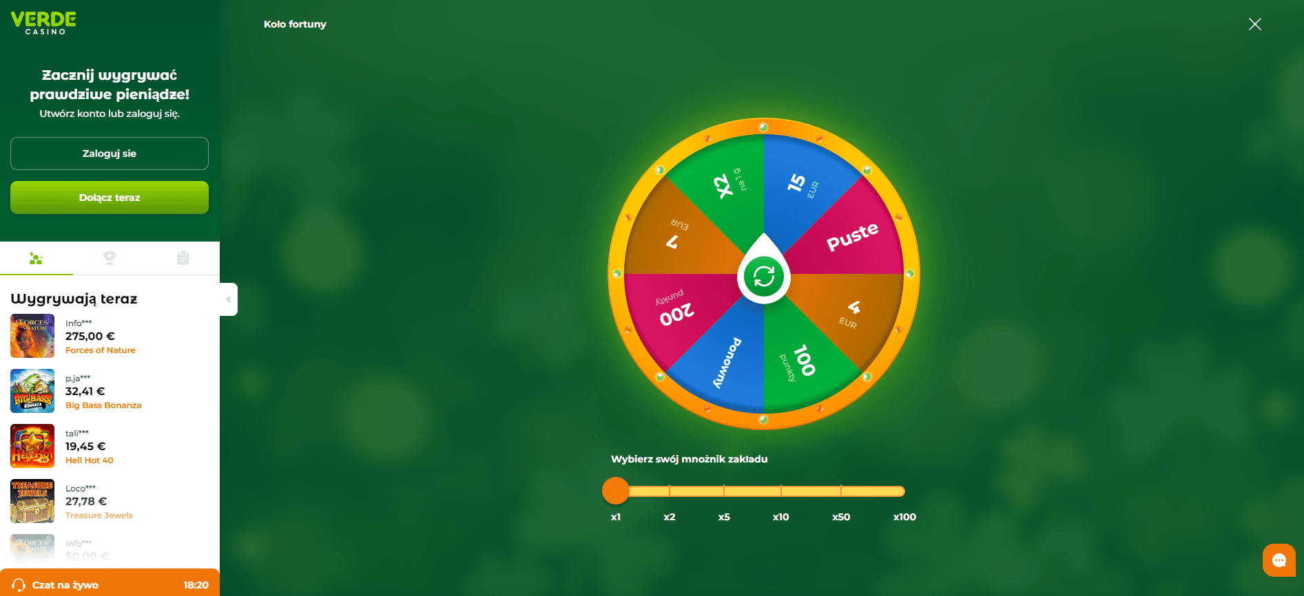 Koło Fortuny w Verde Casino ✔️ Weź Swoje Bonusy