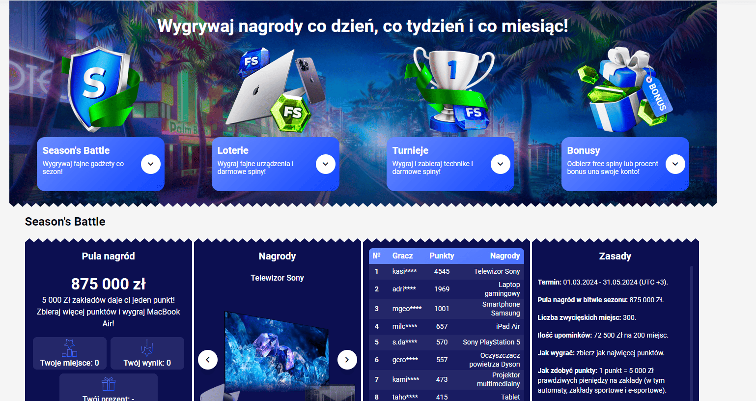 Nagrody w kasynie Slottica