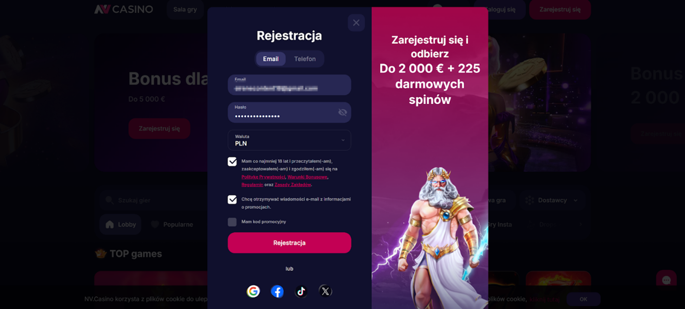 Rejestracja i logowanie w NV Casino