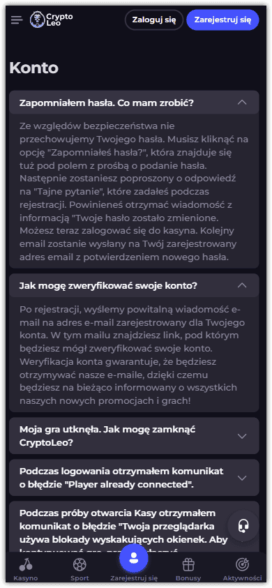 Popularne pytania dotyczące kasyna CryptoLeo