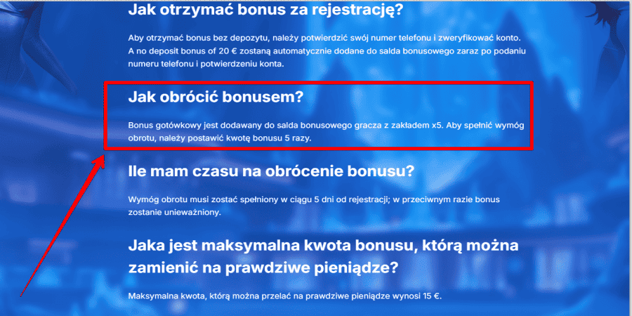 przykład warunku obrotu x5 w Ice Casino