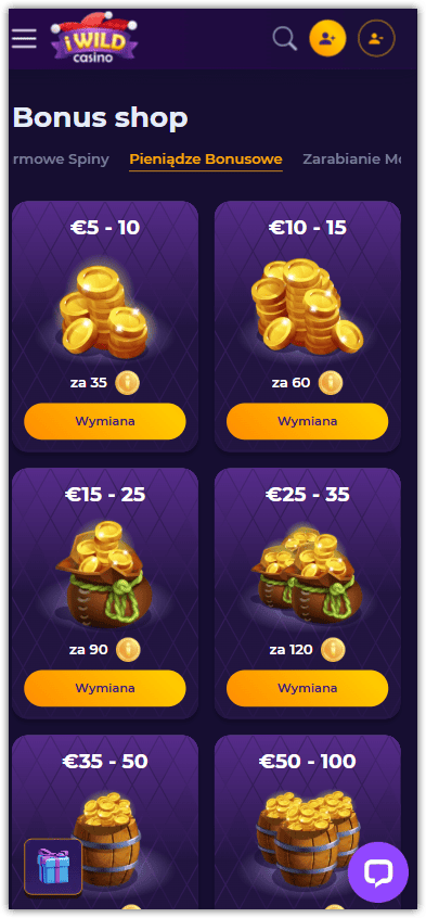 Sklep z bonusami w kasynie iWild
